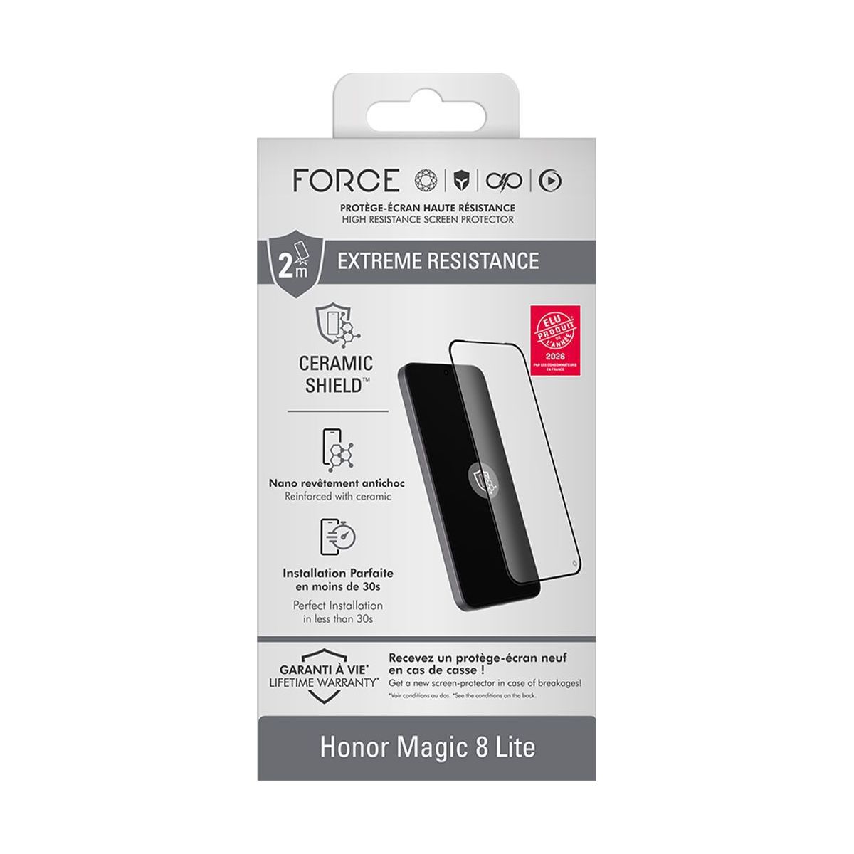 Protège écran Honor Magic 8 Lite couleur unique, FORCE GLASS