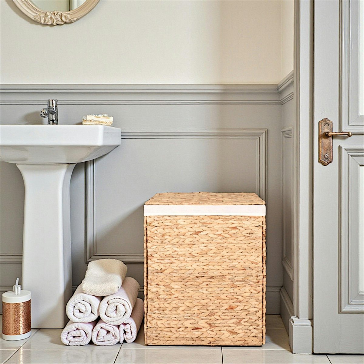 Panier à linge en jacynthe d'eau H 55 cm beige, PIER IMPORT