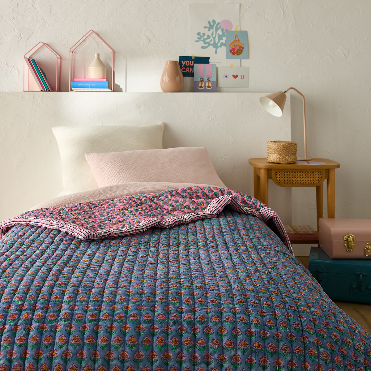 Couvre-lit enfant matelassé, Sanaa imprimé fleur, LA REDOUTE INTERIEURS