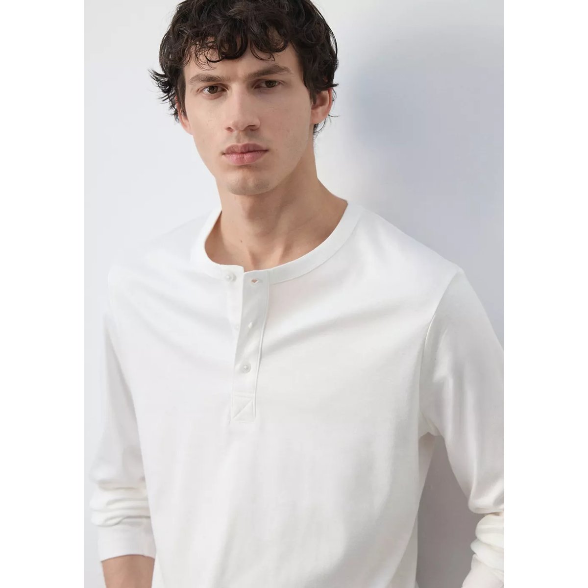 T-shirt 100 % coton col boulanger blanc, MANGO MAN
