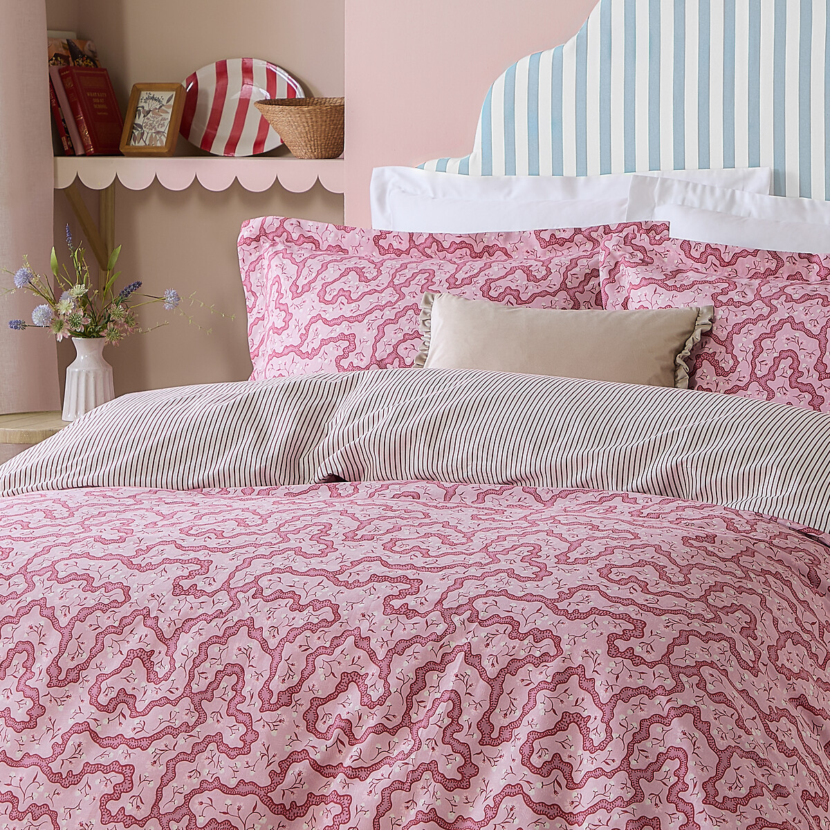 Brianna Floral 100% Cotton Duvet Cover and Pillowcase Set cherry, WYLDER