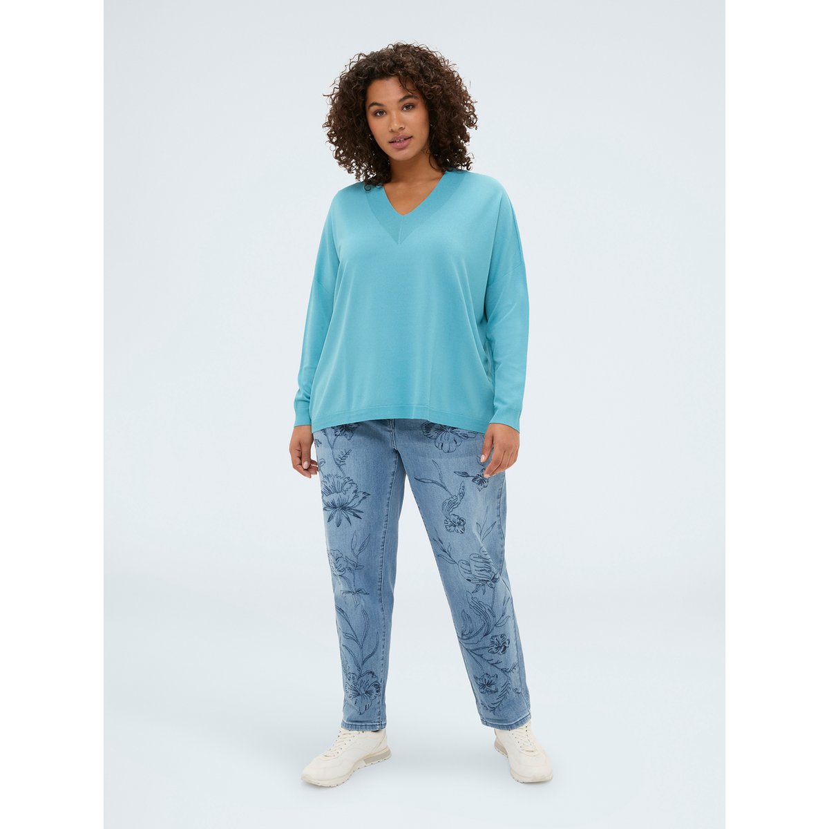 Pull fin à col en V light - blue, FIORELLA RUBINO