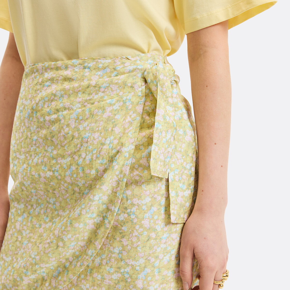 Jupe droite courte imprimé floral à nouer imprimé fleur jaune, LA REDOUTE COLLECTIONS
