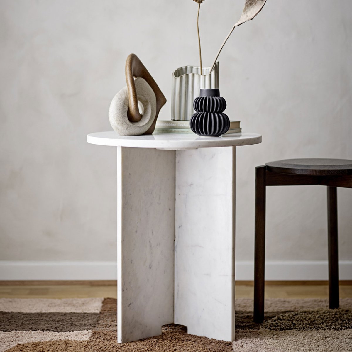 Table d'appoint ronde en marbre ø46cm blanc - JASMIA blanc, BLOOMINGVILLE
