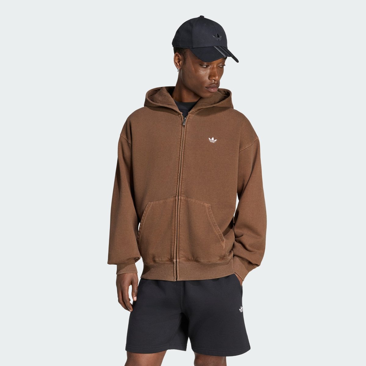 Sweat-Shirt À Capuche Zip Intégral Large Délavé Trèfle Essentials Sweat-Shirt À Capuche Zip Intégral Large Délavé Trèfle Essentials preloved brown, adidas Originals