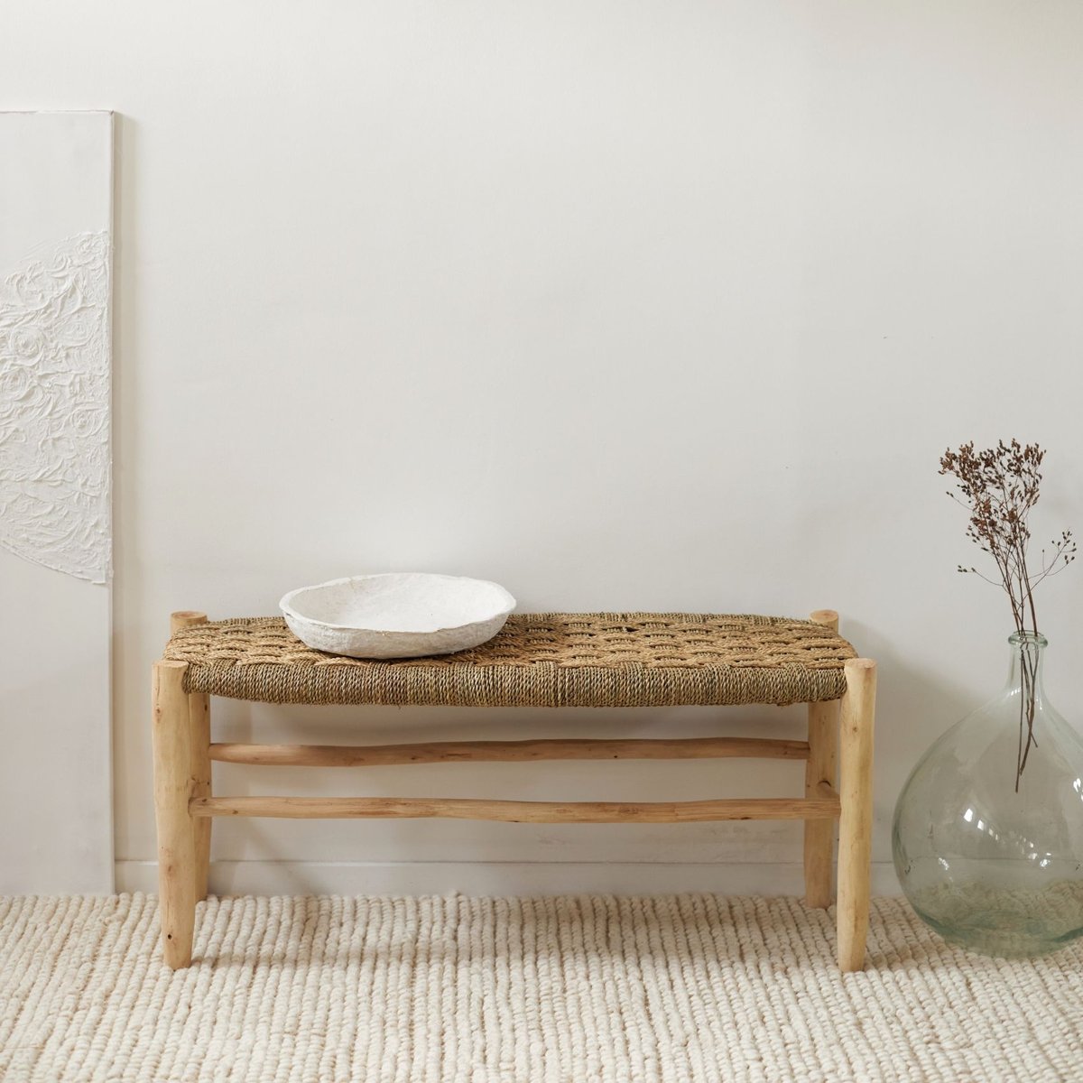 Banc Marocain Doum tressage damier - LOJI naturel, HOME MAISON