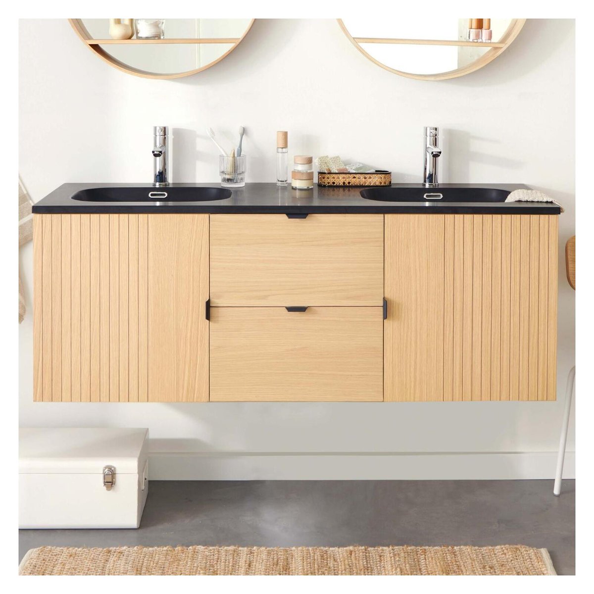 Meuble double vasque 140cm chêne, vasques et robinets STUDIO couleur unique, MOB IN