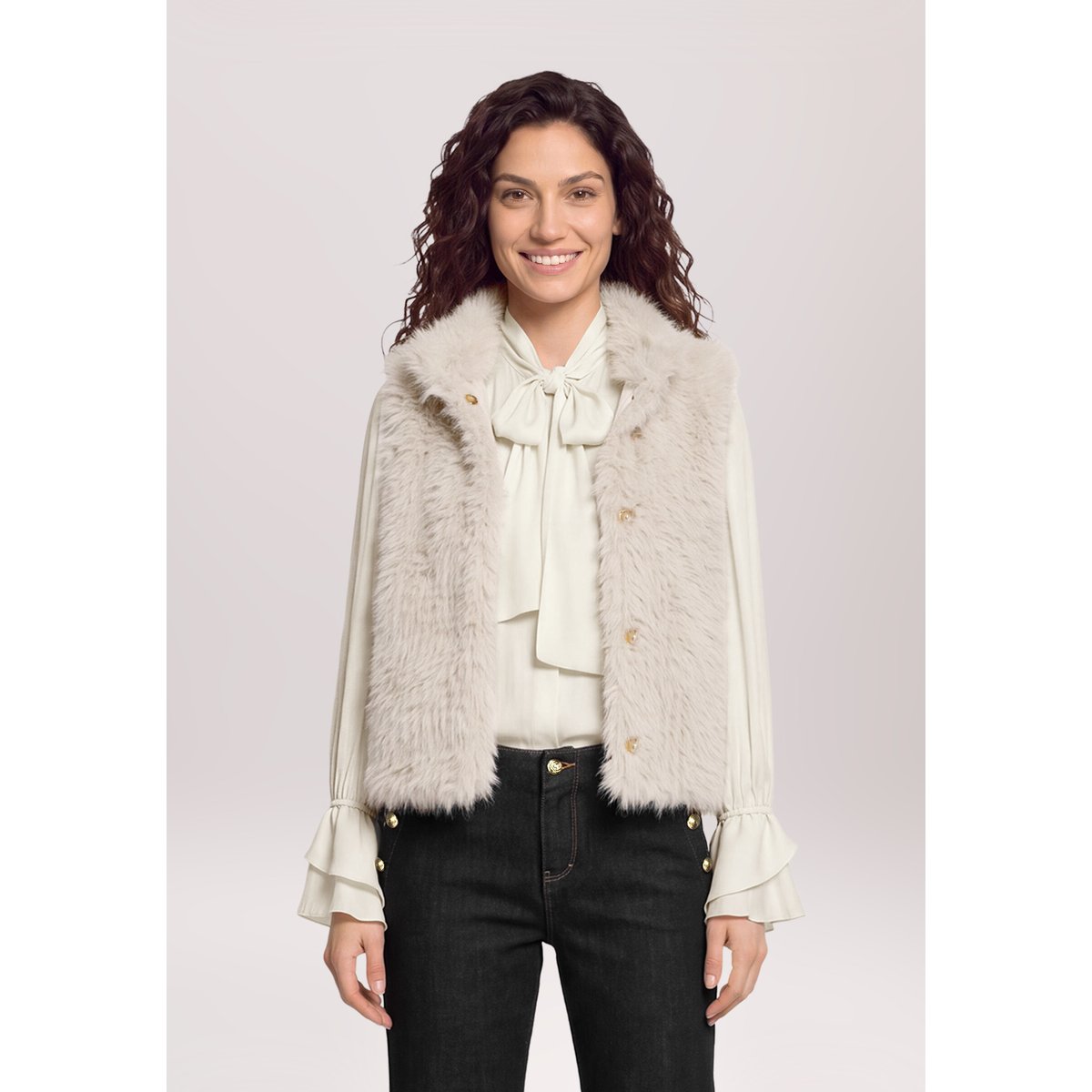 Veste imitation fourrure à poches extérieures gris, CARTOON