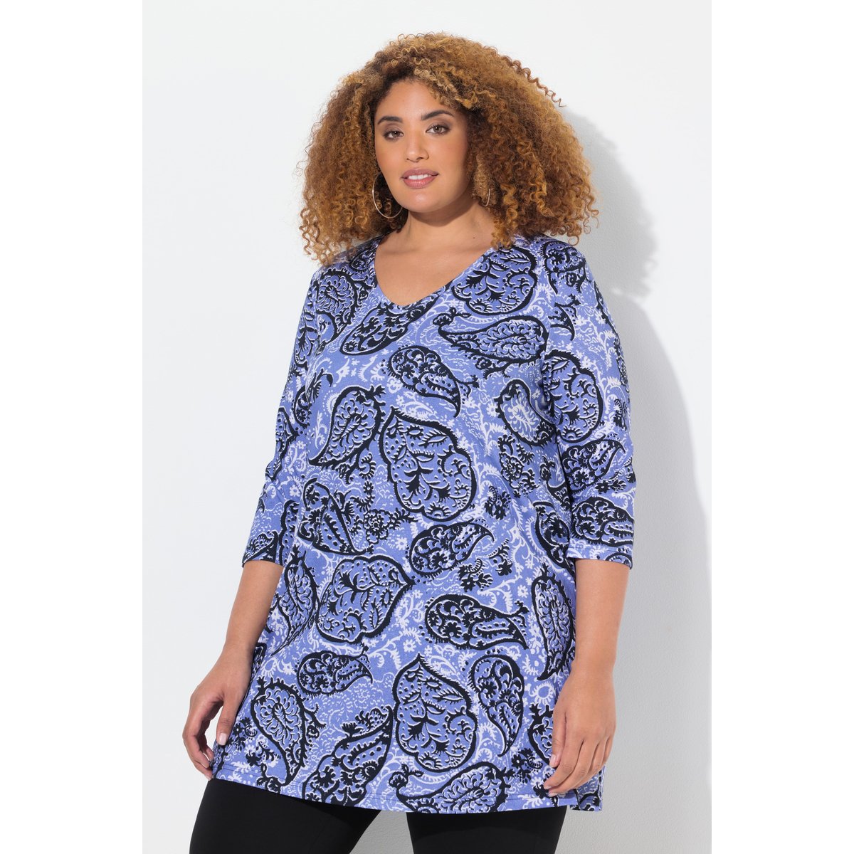 T-shirt long motif cachemire marine, ULLA POPKEN