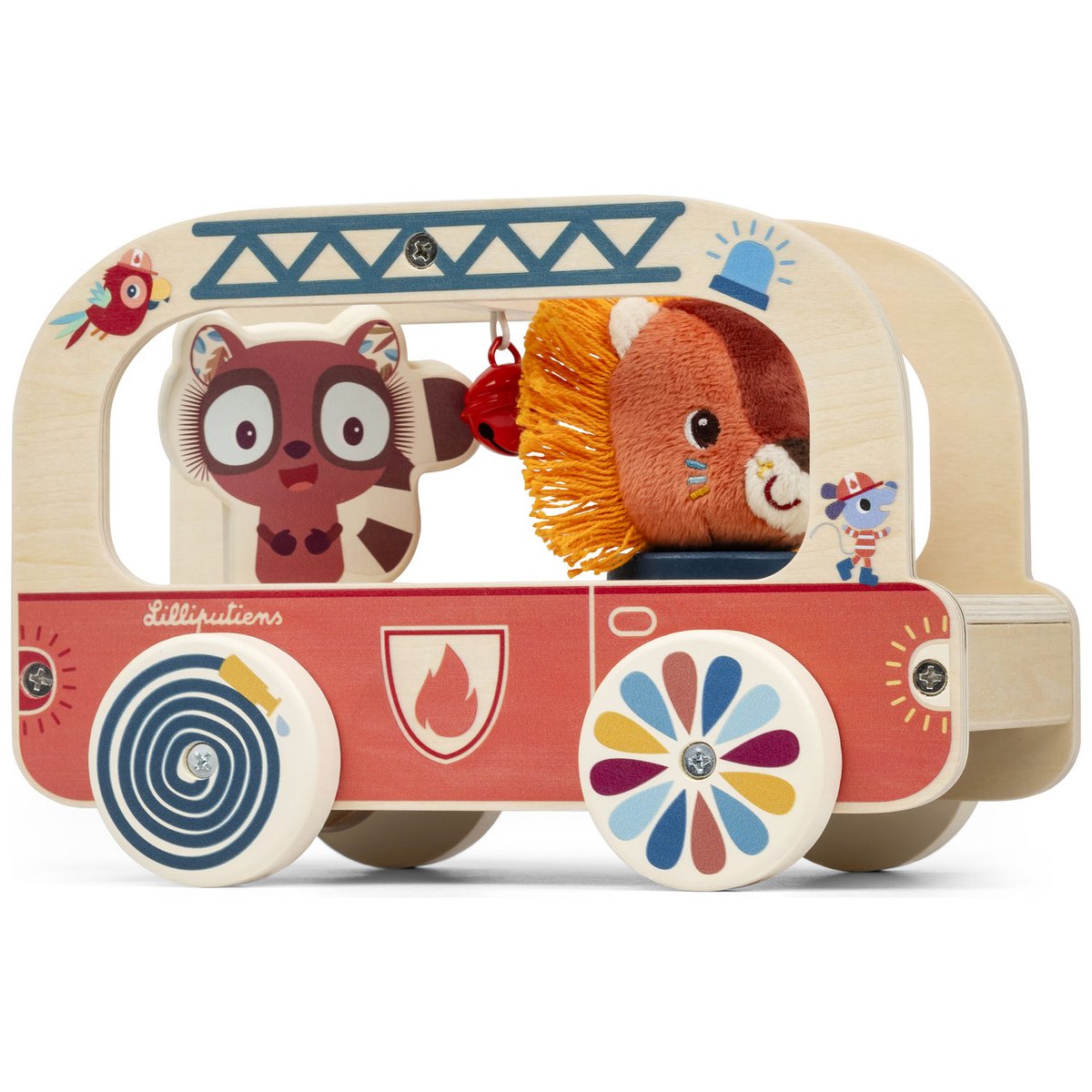 Camion de pompier orange, bleu, marron, LILLIPUTIENS