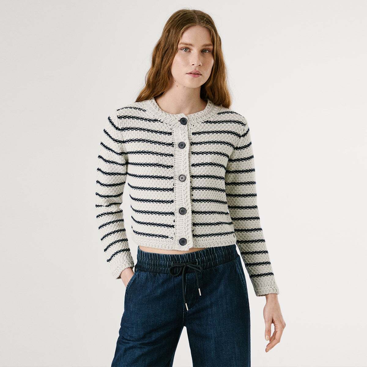 Cardigan À Rayures À Col V blanc d'huître, PEPE JEANS
