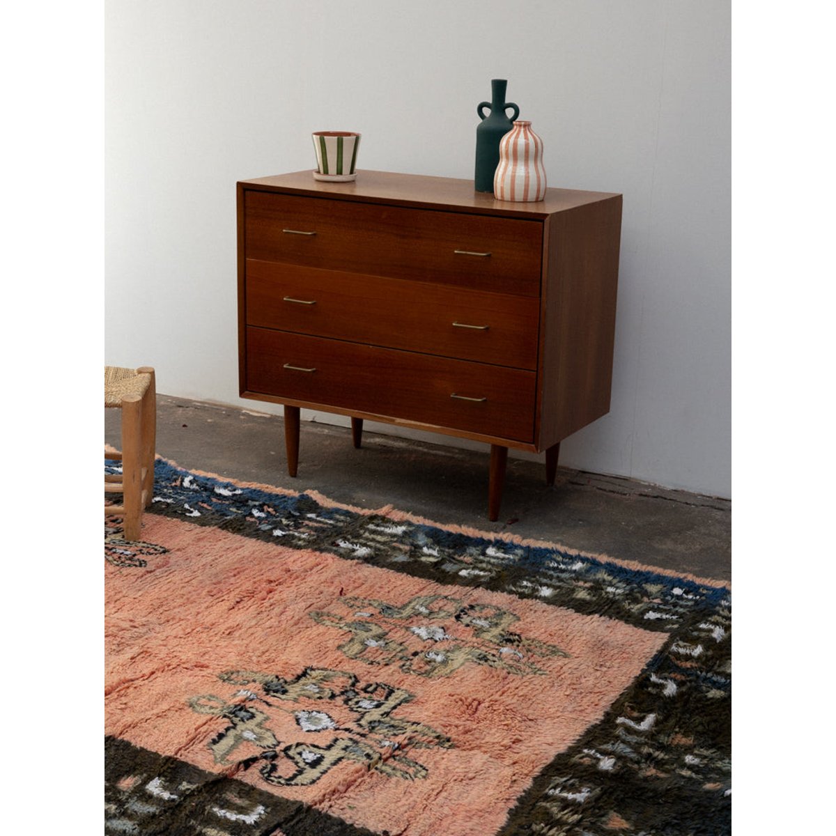 Grand tapis bleu et saumon en laine Olivier N°41 - Bon état bleu, DEBONGOUT