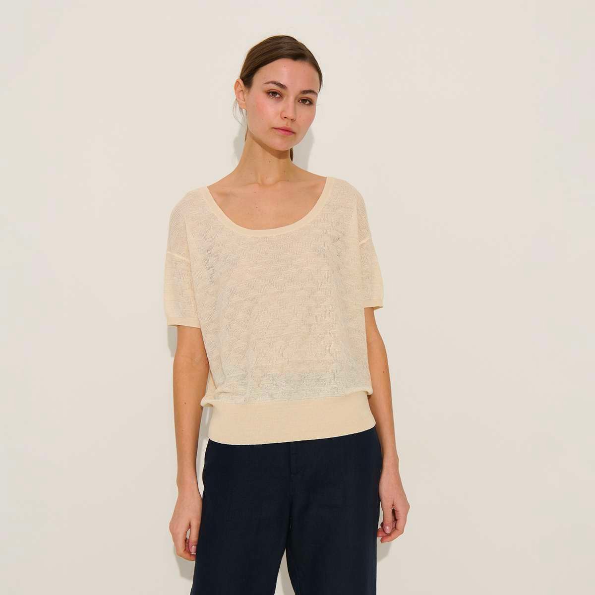 Pull manches courtes en chanvre et viscose PERLA ivoire-beige, BENSIMON