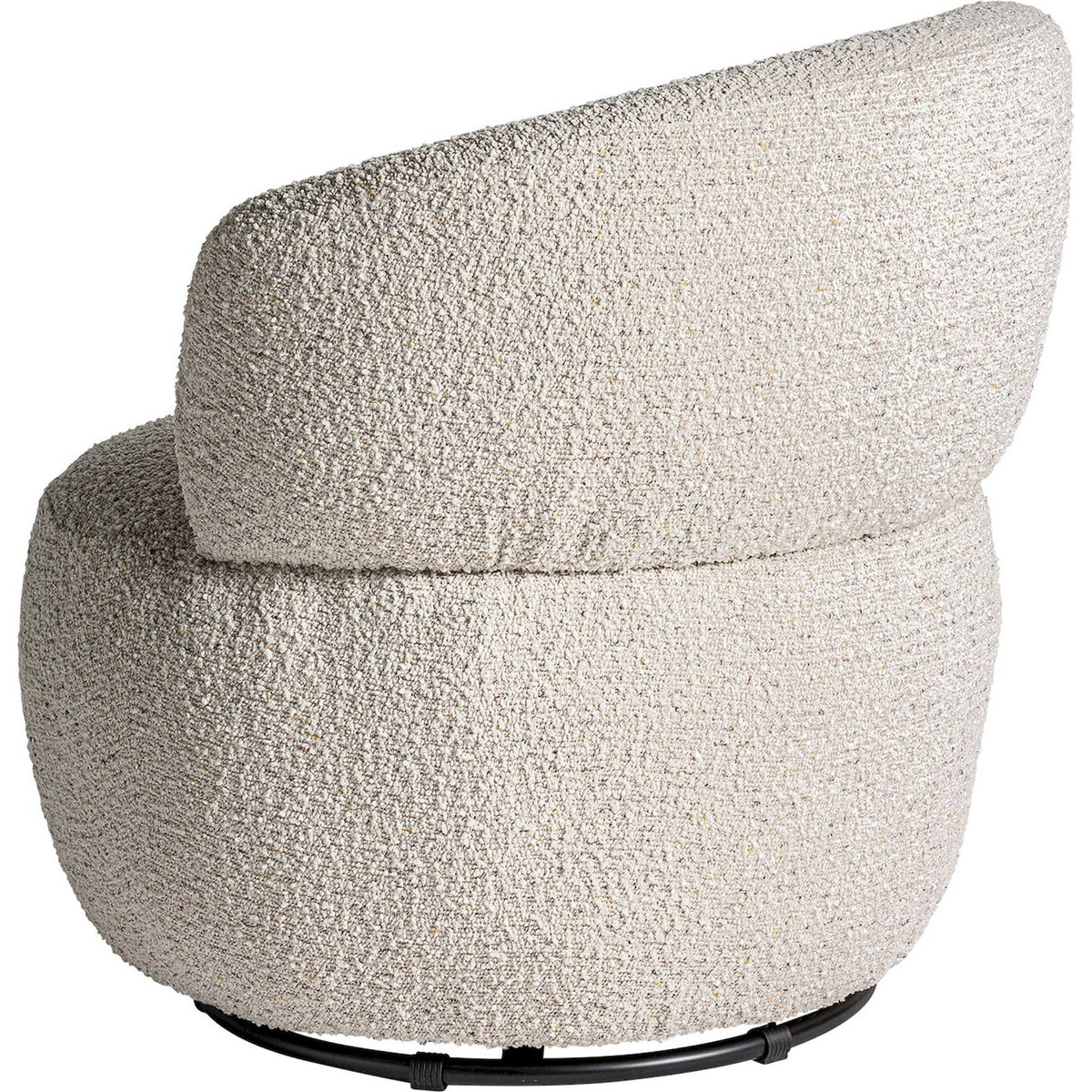 Fauteuil rotatif en coton bouclé et bois blanc bouclé et bois noir, RECOLLECTION