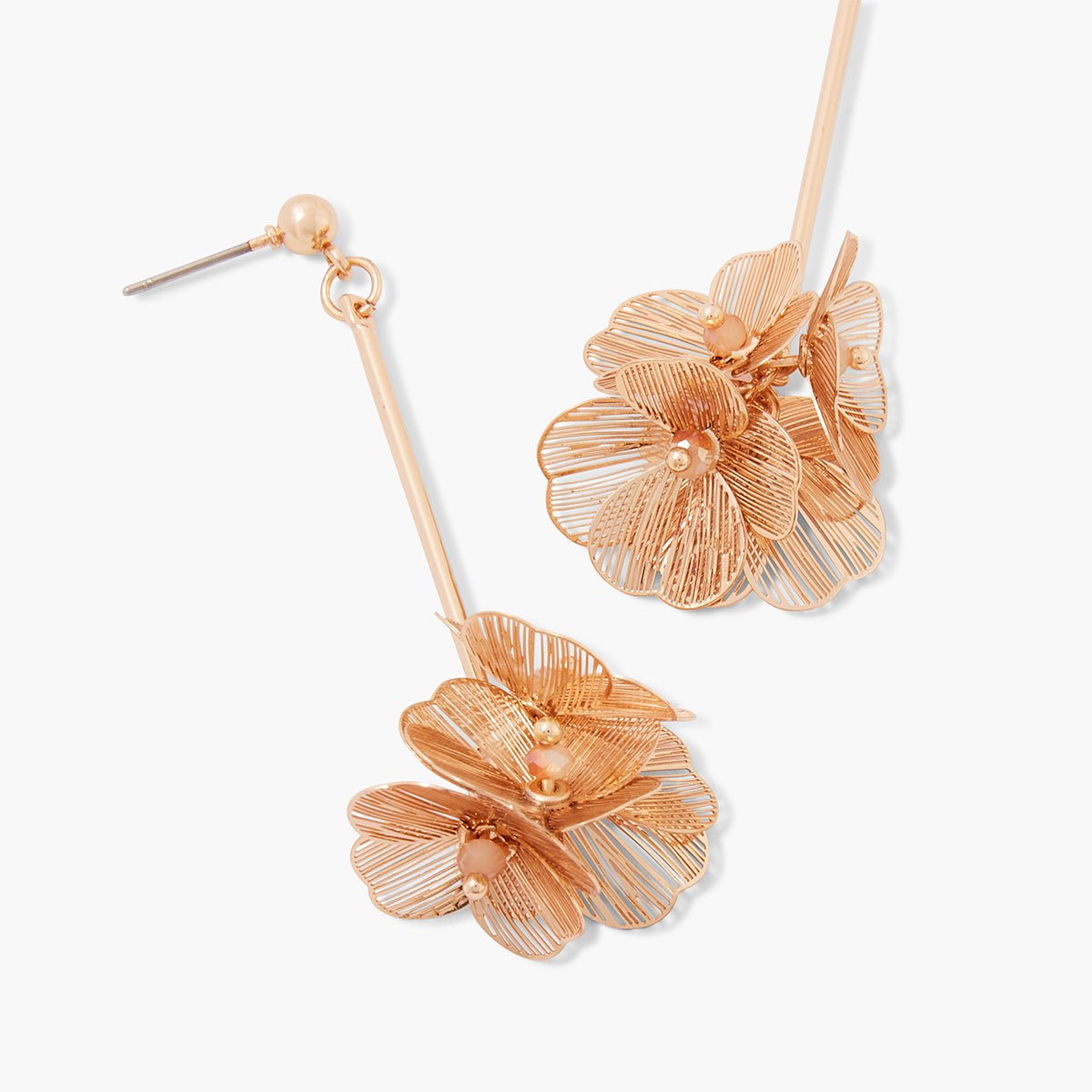 Boucles d'oreilles pendantes fleurs en filigranes doré, BALABOOSTE