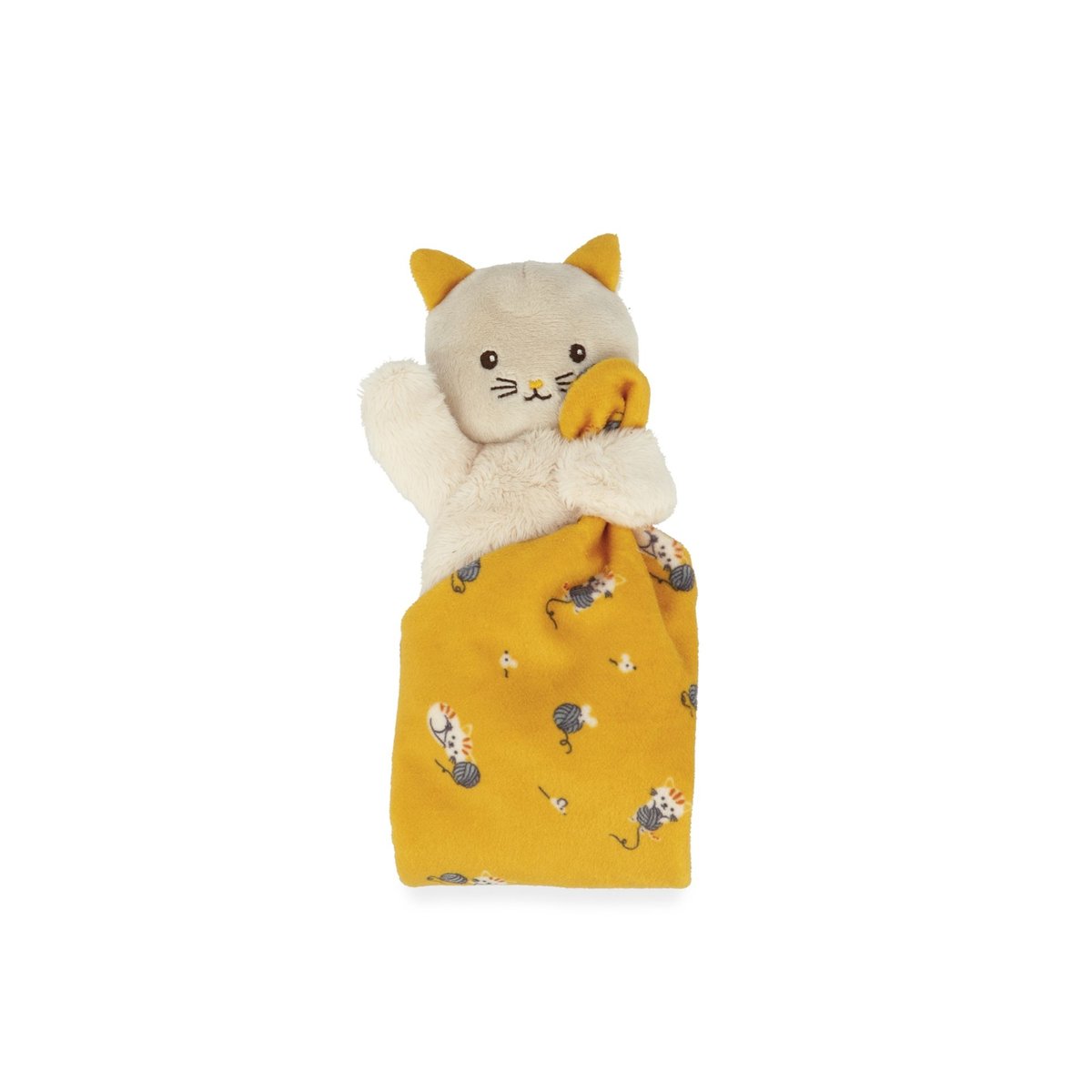 Doudou carré douceur plat Chat jaune jaune, beige, KALOO