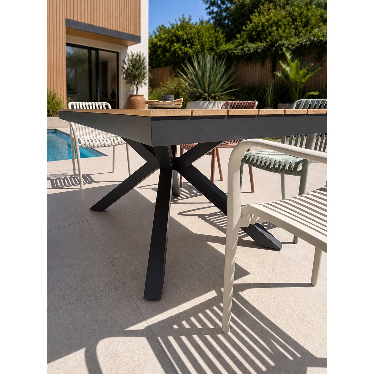 Ensemble repas de jardin 6 places en alu LAMU gris anthracite, DCB GARDEN
