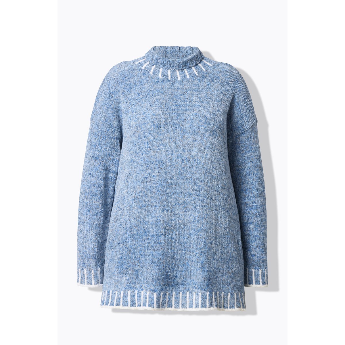 Pull poncho en maille chenille, oversized bleu pigeon, ULLA POPKEN