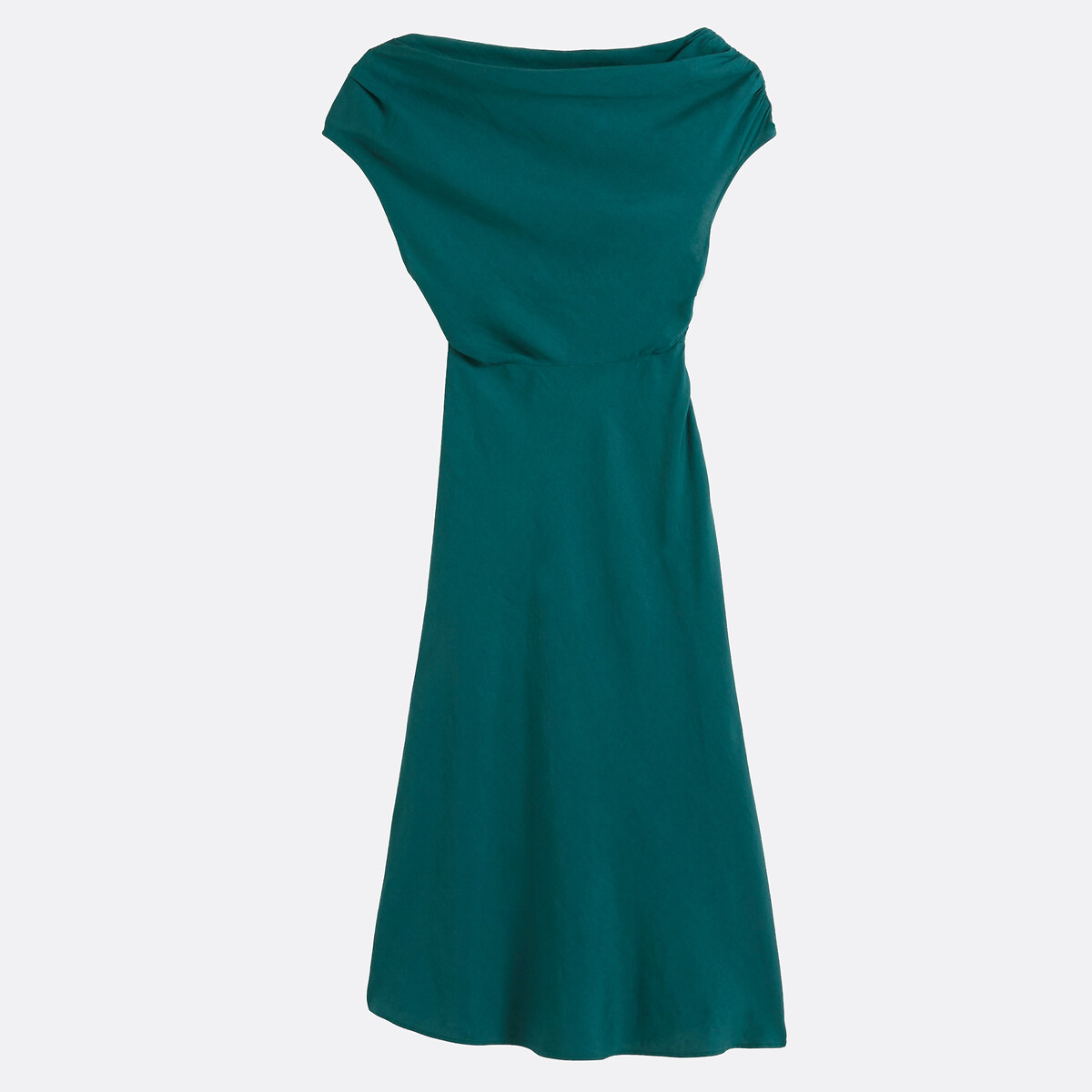 Abito midi drappeggiato con colletto asimmetrico verde smeraldo, LA REDOUTE COLLECTIONS