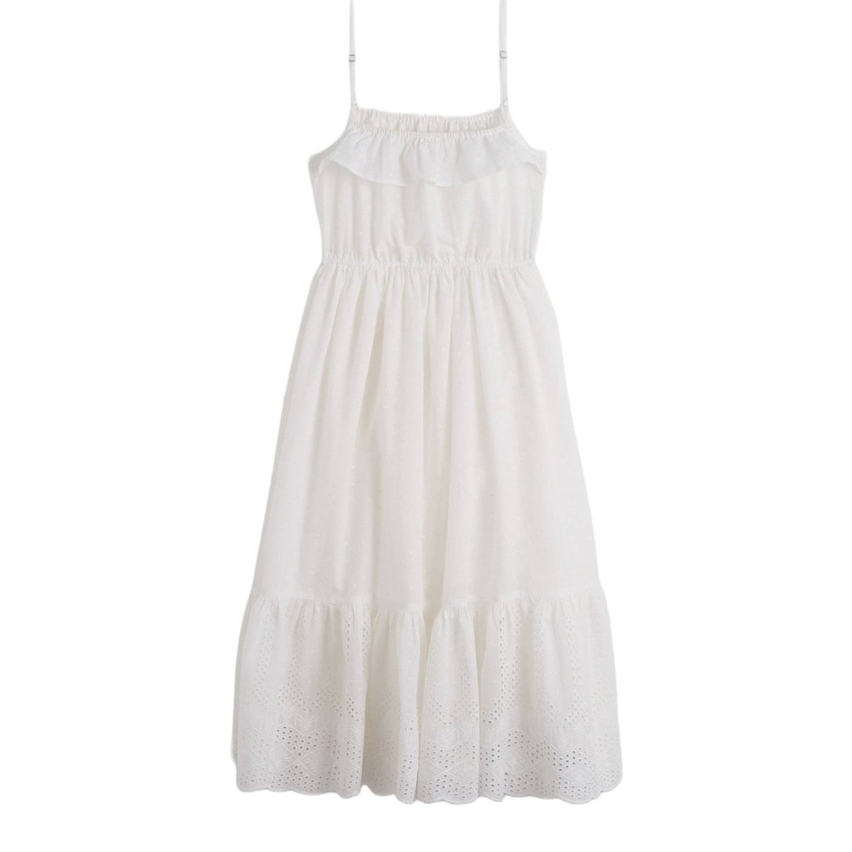 Robe longue à bretelles et broderies en coton ecru, MONOPRIX