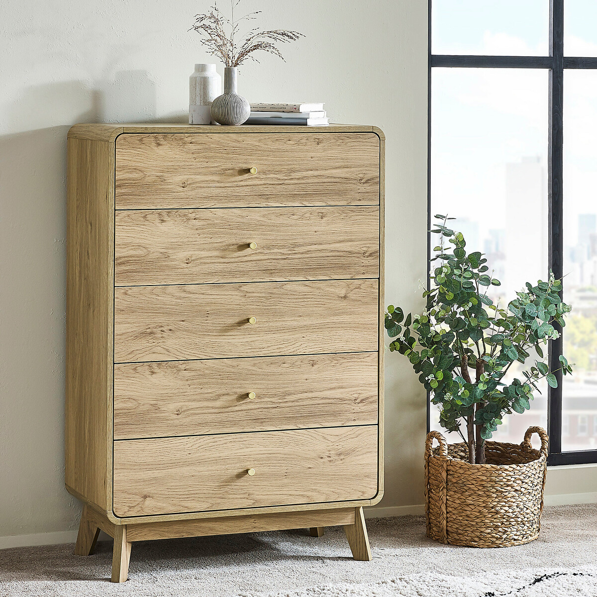 Seluna Retro Oak 5 Drawer Chest natural oak, SO'HOME
