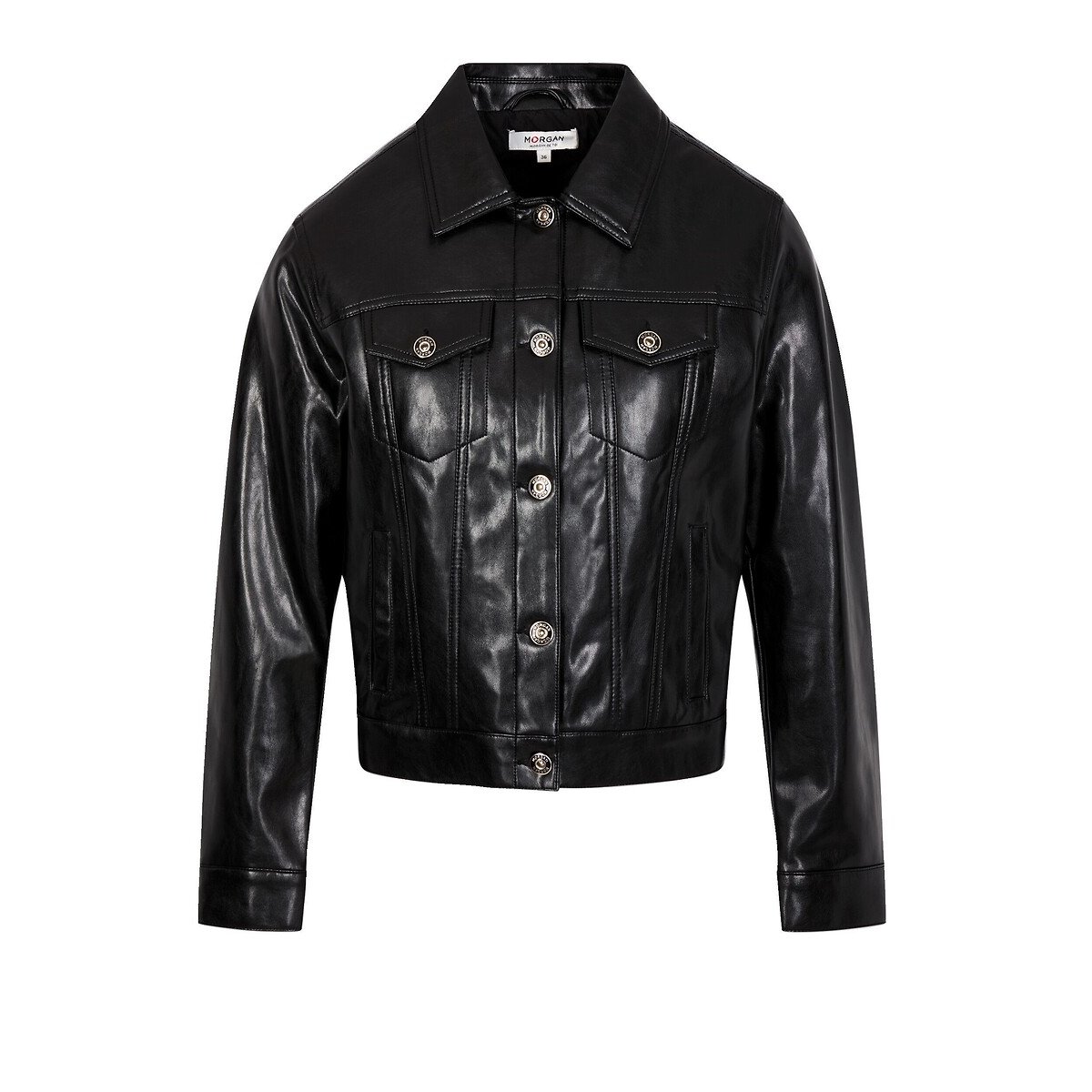 Blouson en simili, intérieur ouatiné noir, MORGAN