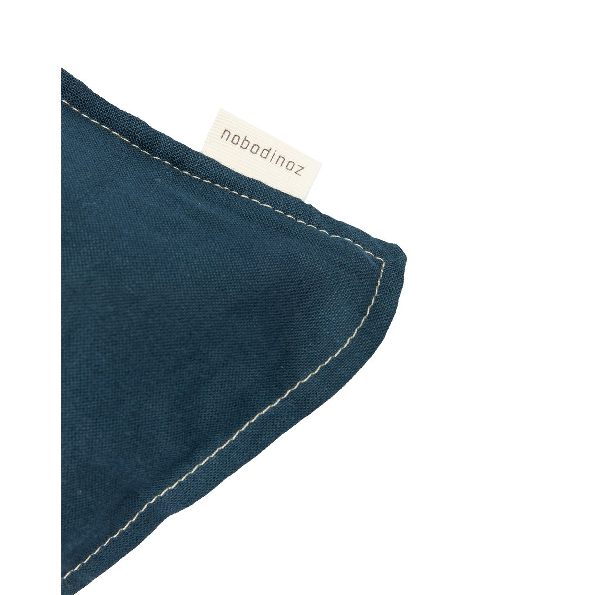 Coussin carré brodé en lin français lavé L1N0 deep blue, NOBODINOZ