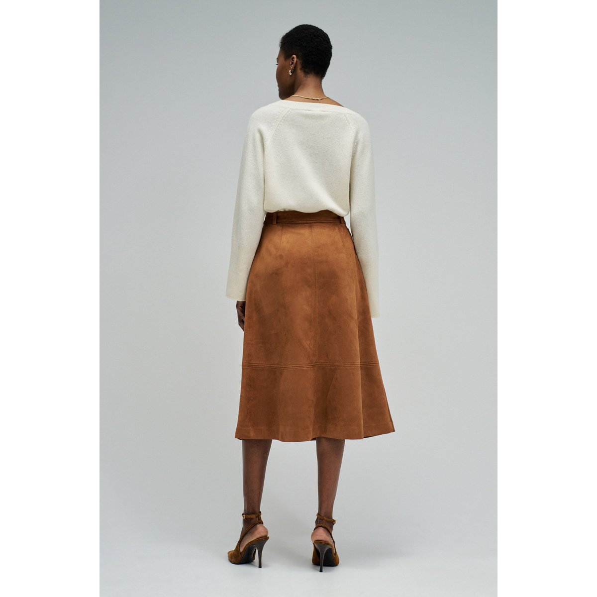 JUPE MIDI EFFET SUEDE marron, SALSA JEANS