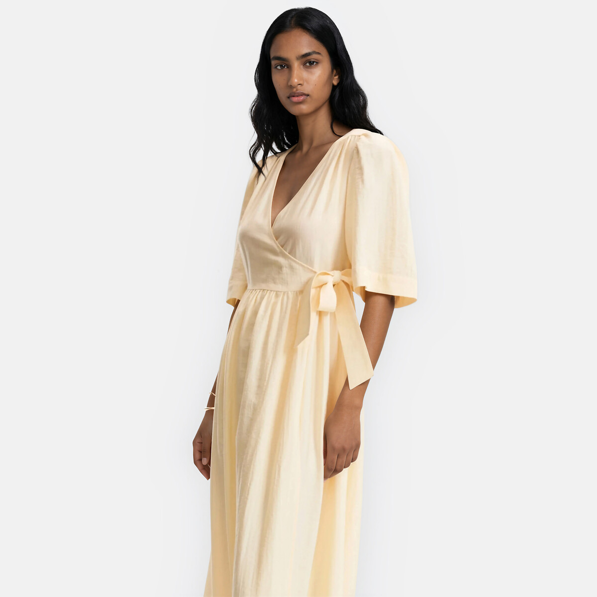 Robe longue portefeuille manches courtes jaune, LA REDOUTE COLLECTIONS