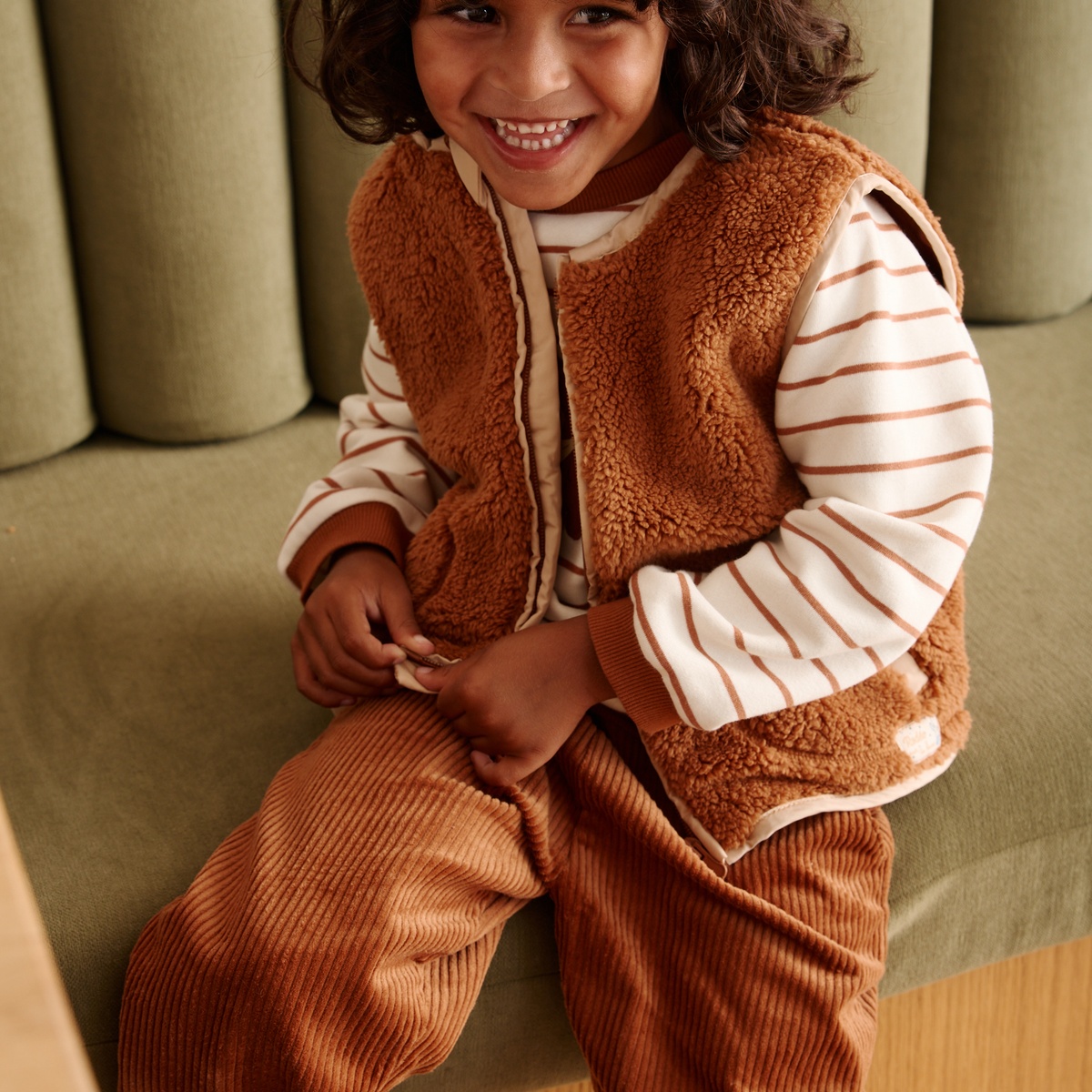 Veste sans manches enfant en sherpa Moka marron, PETIT BEGUIN