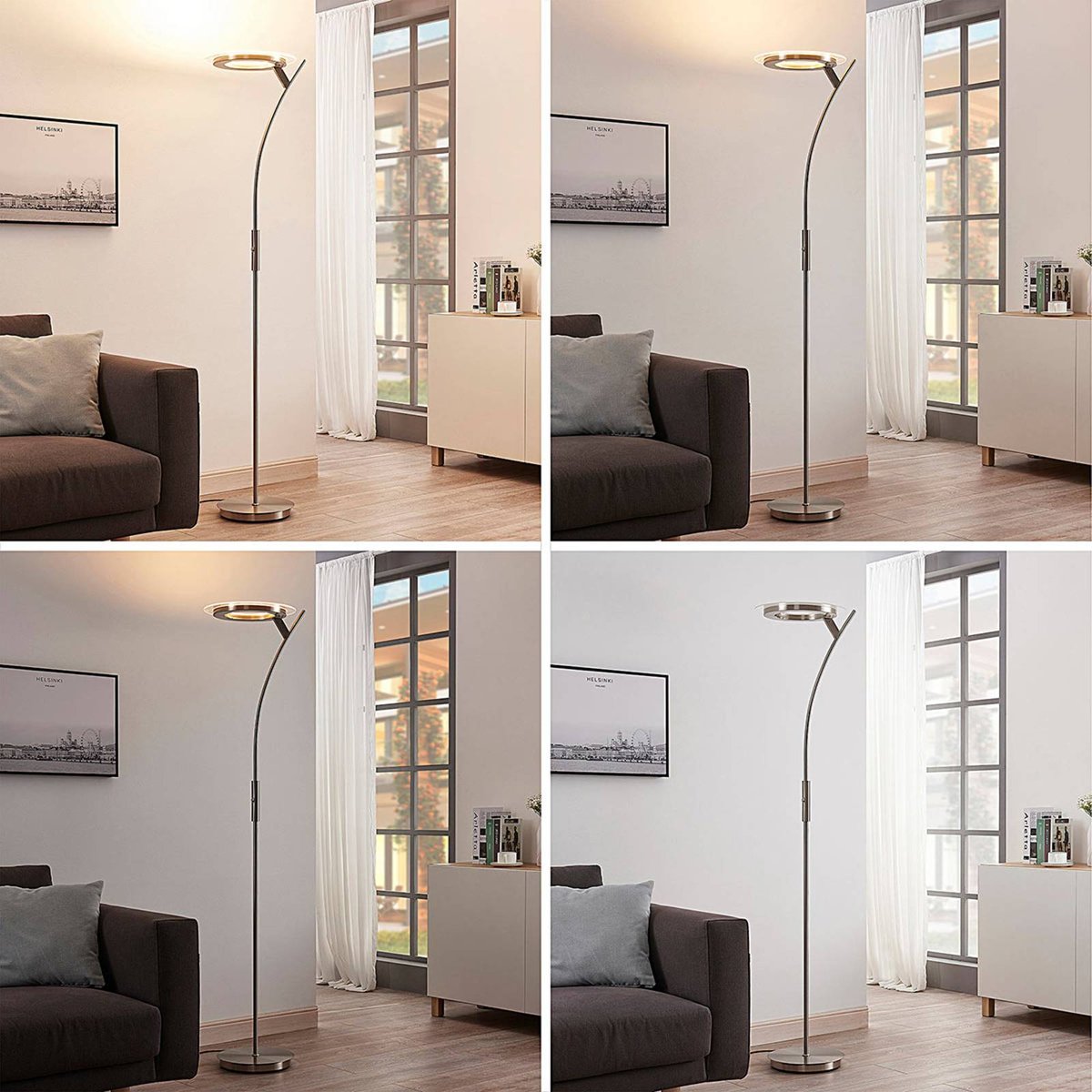Lampadaire en métal moderneLED, Darion nickel satiné, transparent, LINDBY