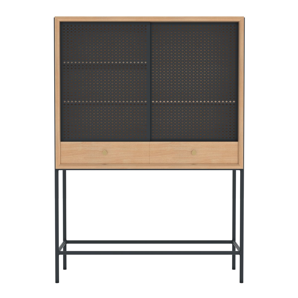 Cabinet en chêne avec portes en métal, GABIN gris ardoise, HARTO