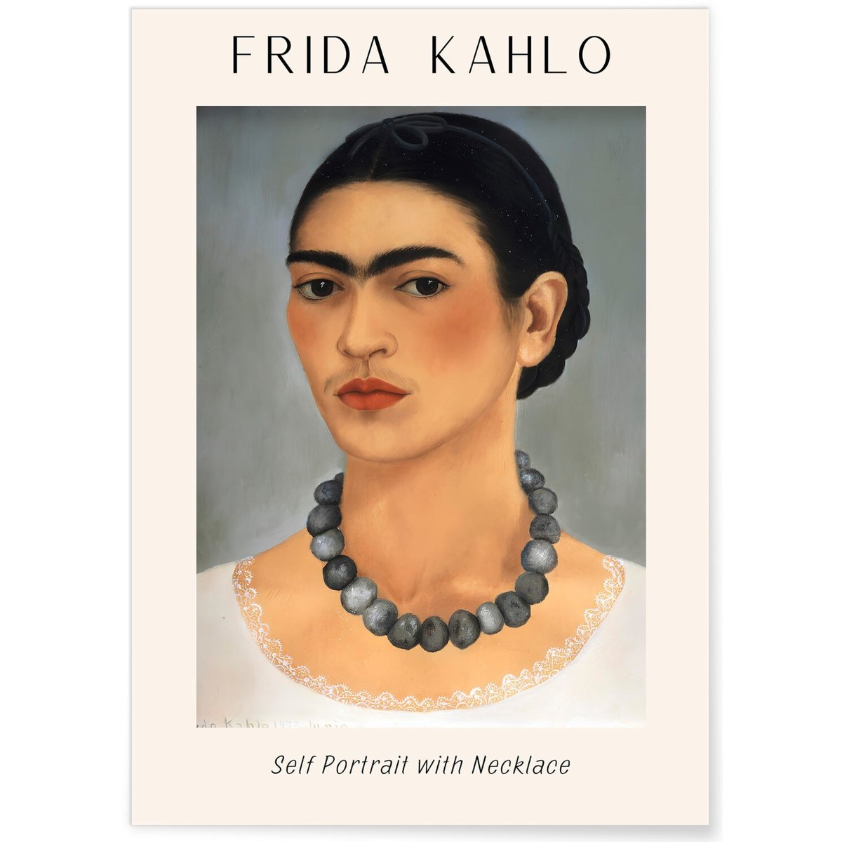 Affiche Frida Kahlo « Self Portrait with Necklace » blanc, L'AFFICHERIE
