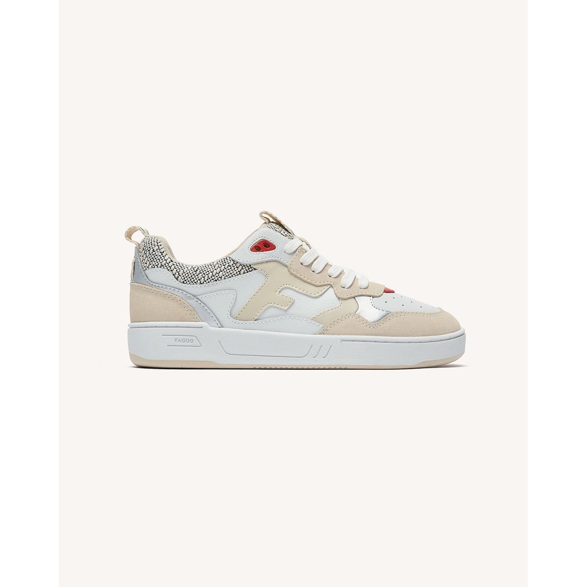 Baskets basses cuir suede DAHLIA crème et rouge, FAGUO