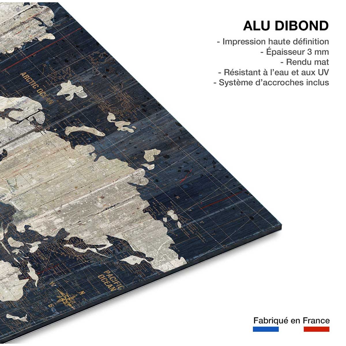 Tableau Carte du monde voies navigables tableau alu dibond, HEXOA