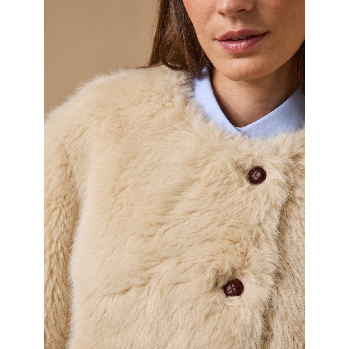Manteau imitation fourrure ecru, CYRILLUS