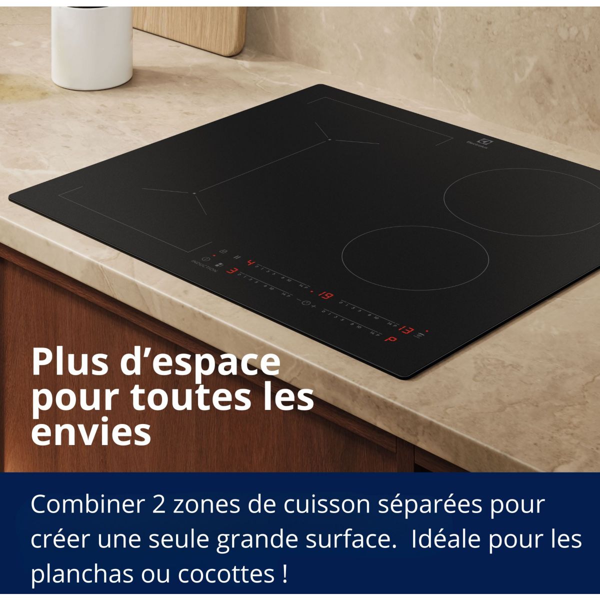 Plaque induction EIV63443CT SaphirMatt SE- Anti-rayures et Zone Flex couleur unique, ELECTROLUX