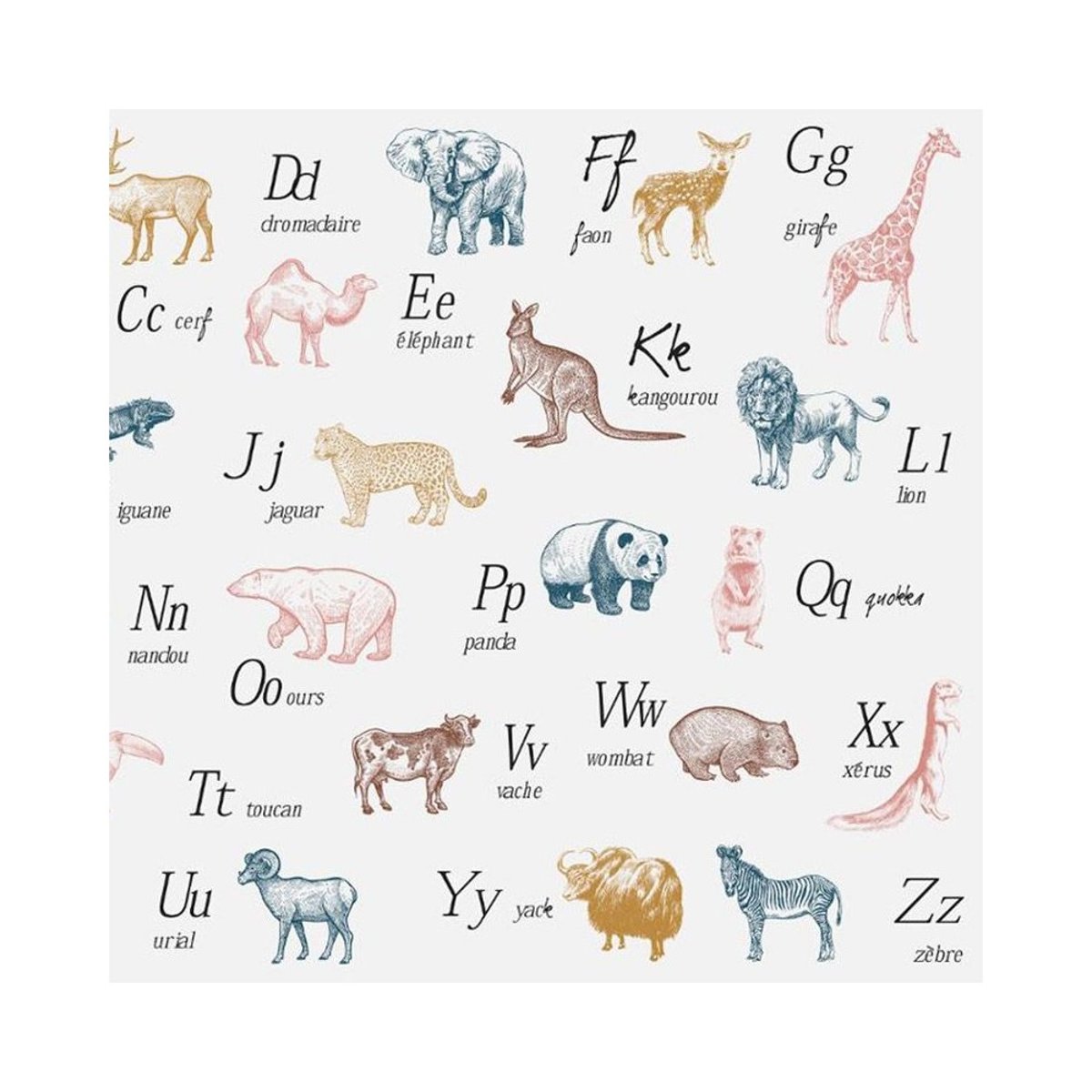 Sticker animaux alphabet 50x70 blanc, ATMOSPHERA
