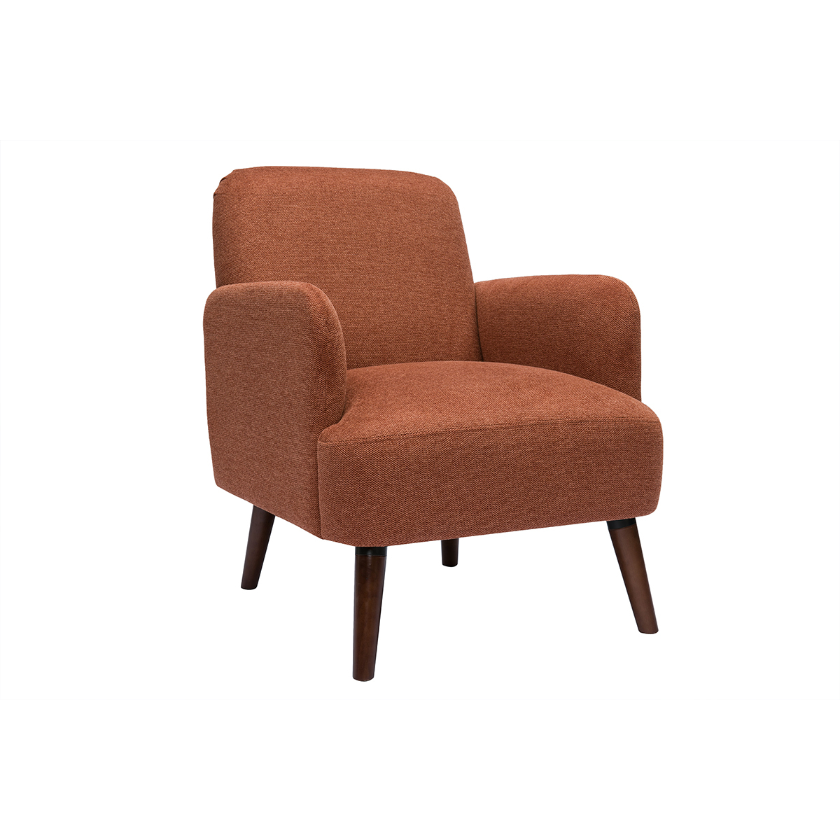 Fauteuil scandinave en tissu effet velours texturé terre brûlée et bois foncé ISKO terra cotta, MILIBOO