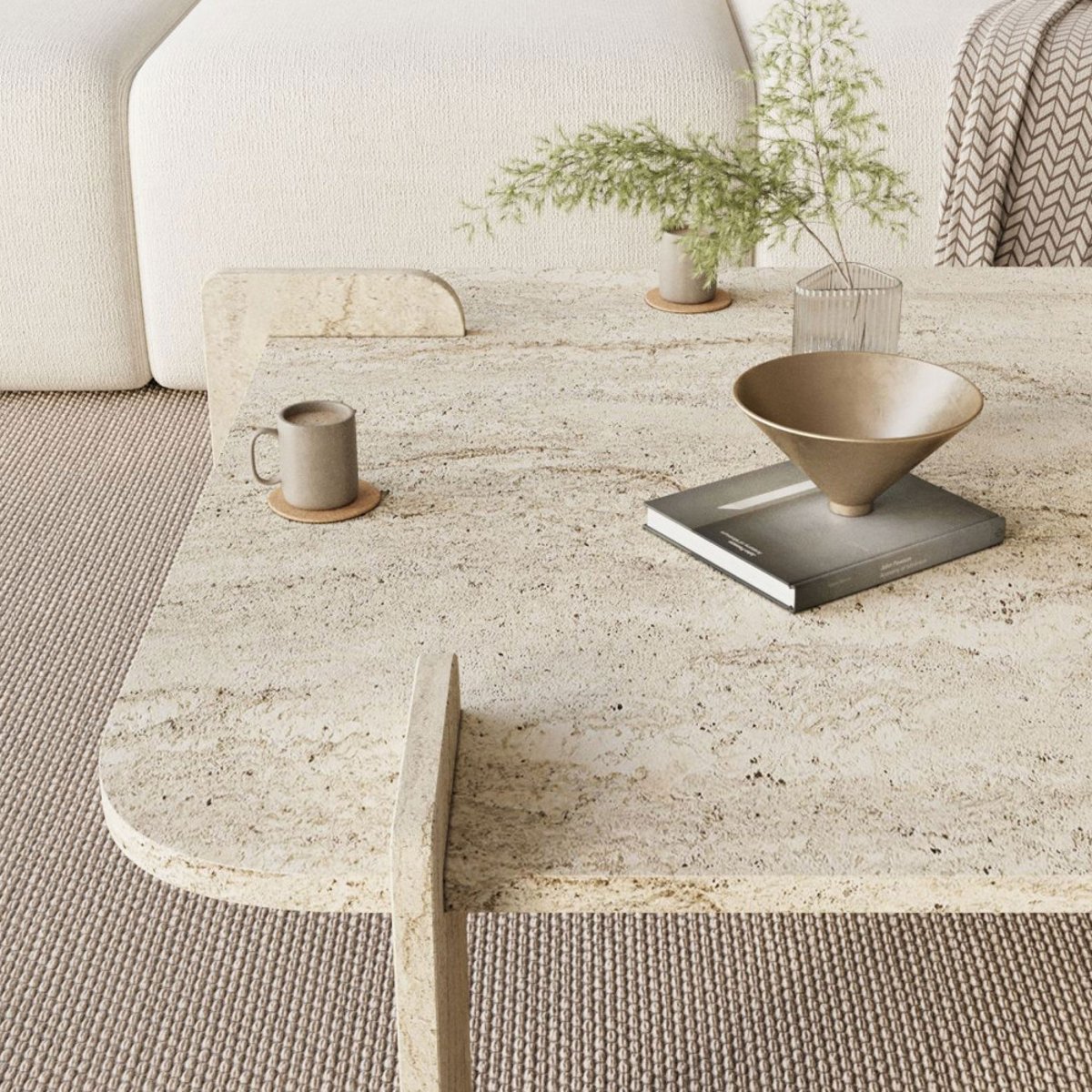Table basse effet travertin 90x90cm- SOLENI beige, DRAWER