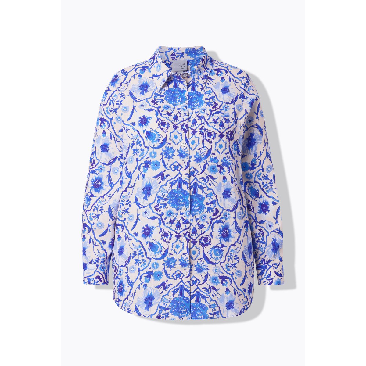 Chemisier en lin mélangé, col chemise blanc cassé, ULLA POPKEN