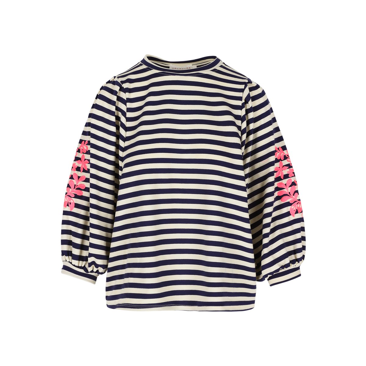 T-shirt rayé brodé bleu marine, LOLALIZA