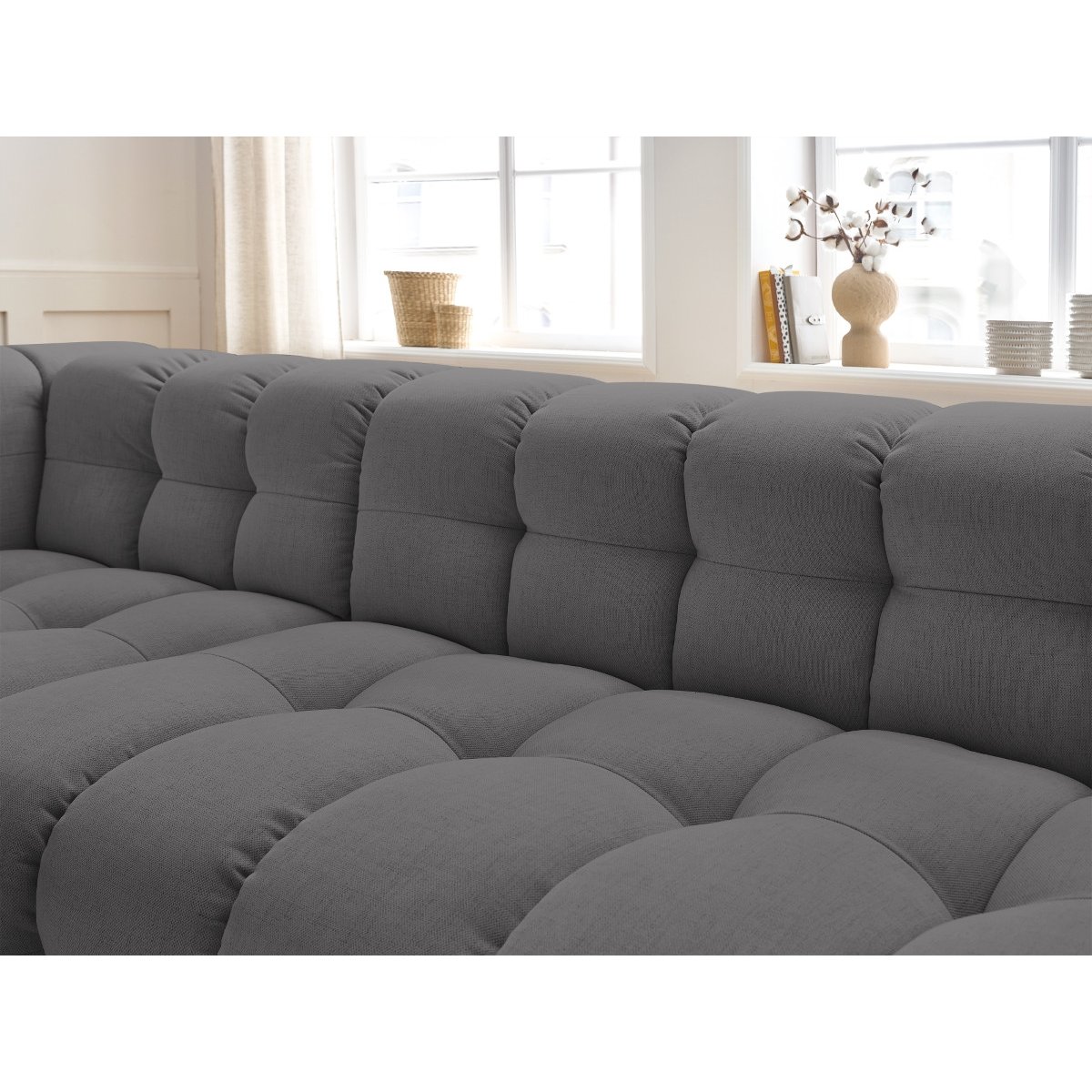 Canapé d'angle fixe 3 places en tissu, CLOUD gris foncé, BOBOCHIC