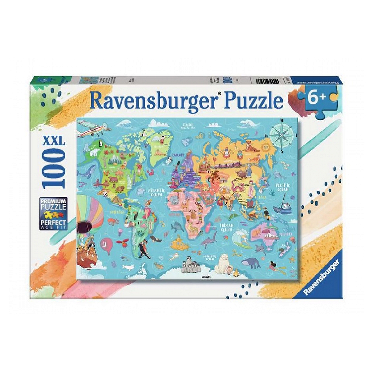Puzzle La carte du monde - 100 pcs XXL couleur unique, RAVENSBURGER