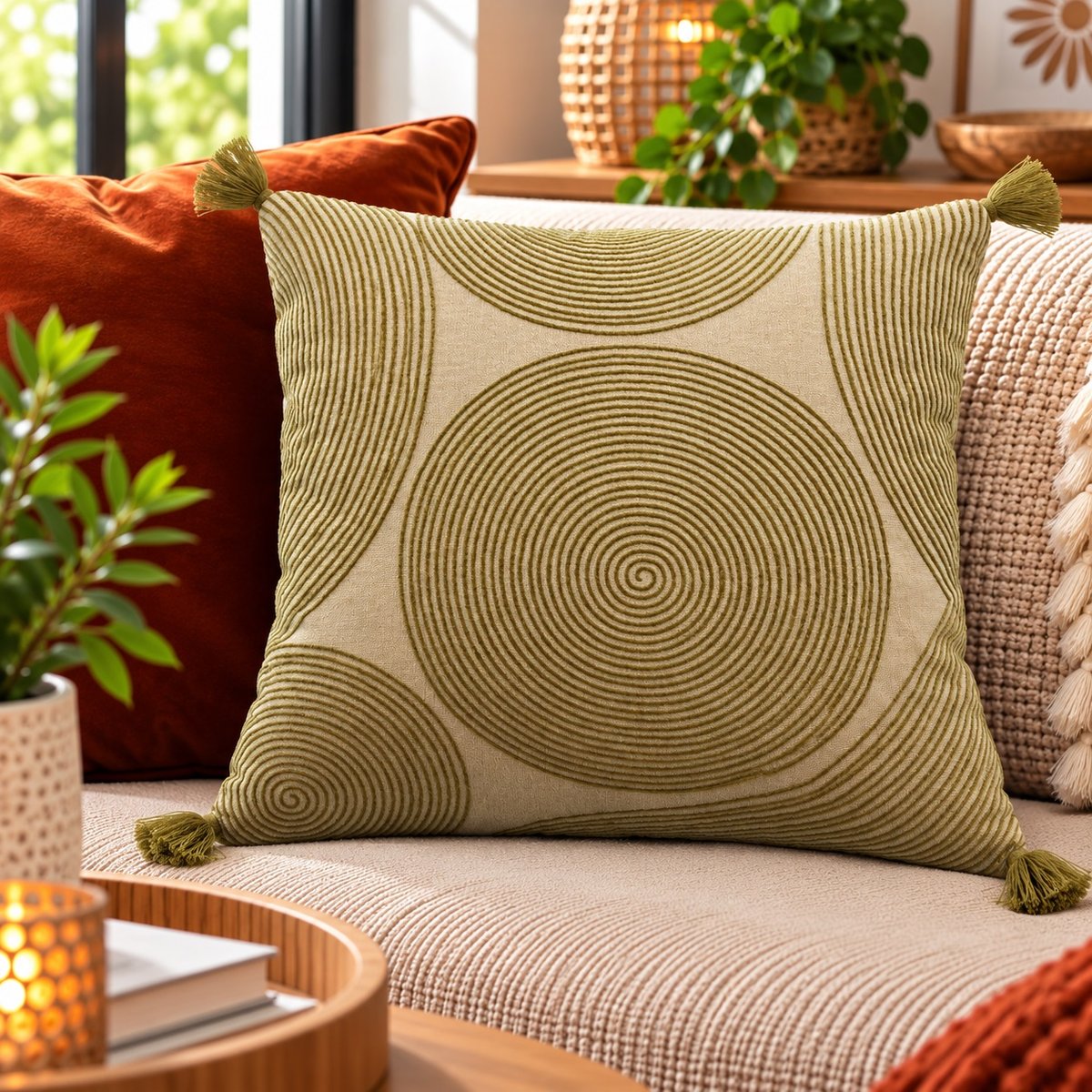 Coussin brodé Étincelle Lointaine naturel, EDEN
