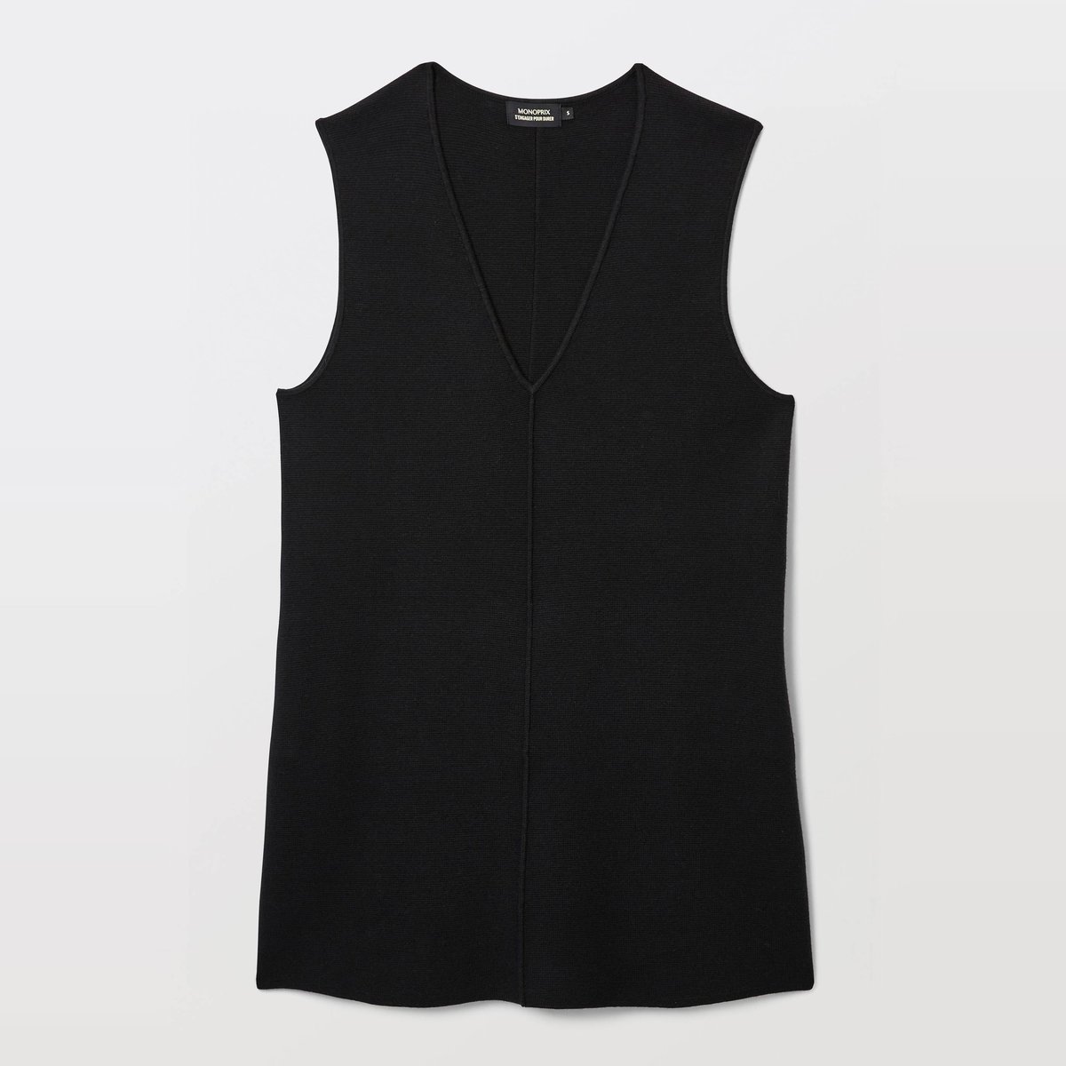 Robe col V courte en maille noir, MONOPRIX