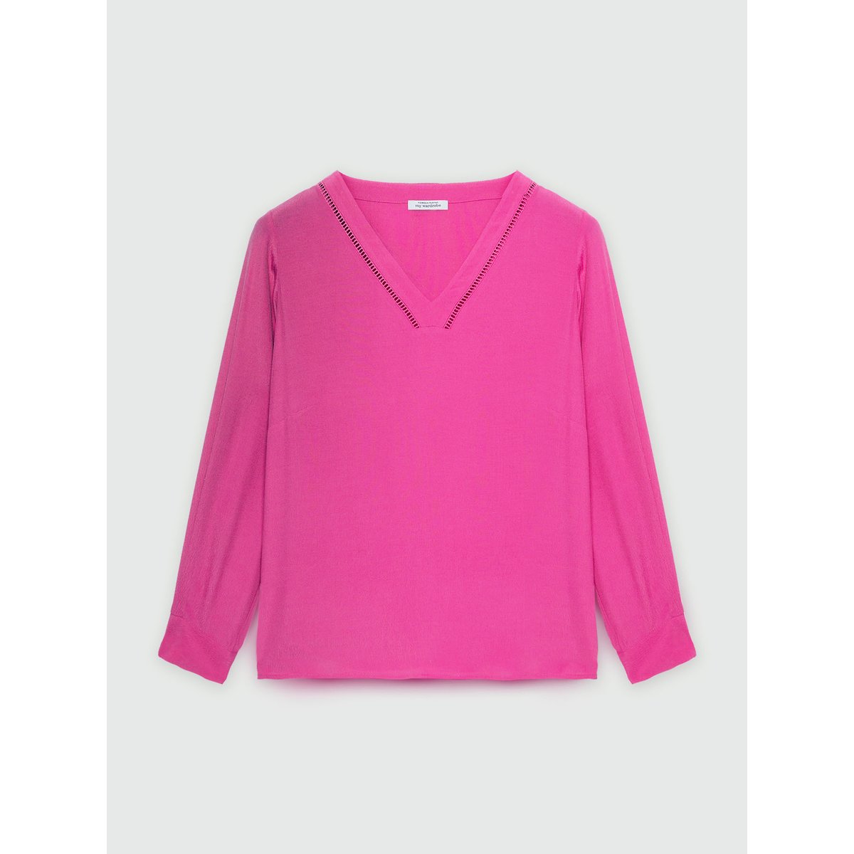 Blouse col V en viscose LENZING™ ECOVERO™ fuchsia, FIORELLA RUBINO