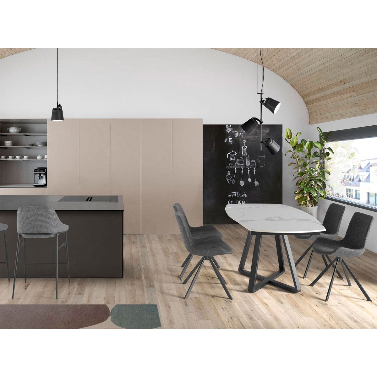 Chaise pivotante en tissu gris | noir, ANGEL CERDA