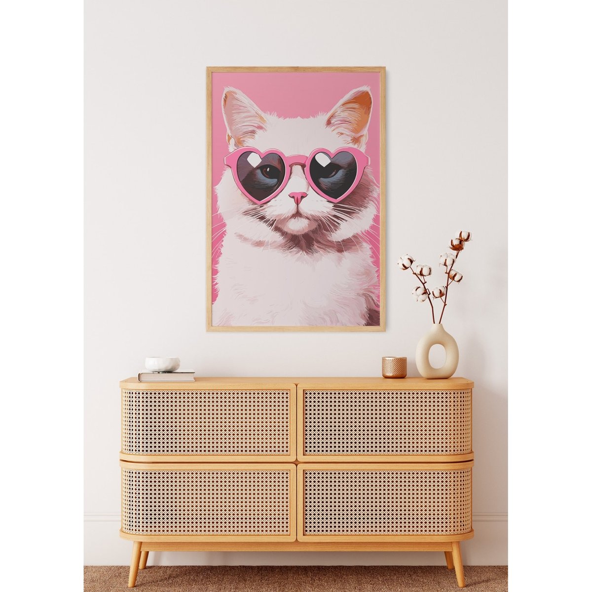 Affiche Chat lunettes coeur blanc, L'AFFICHERIE