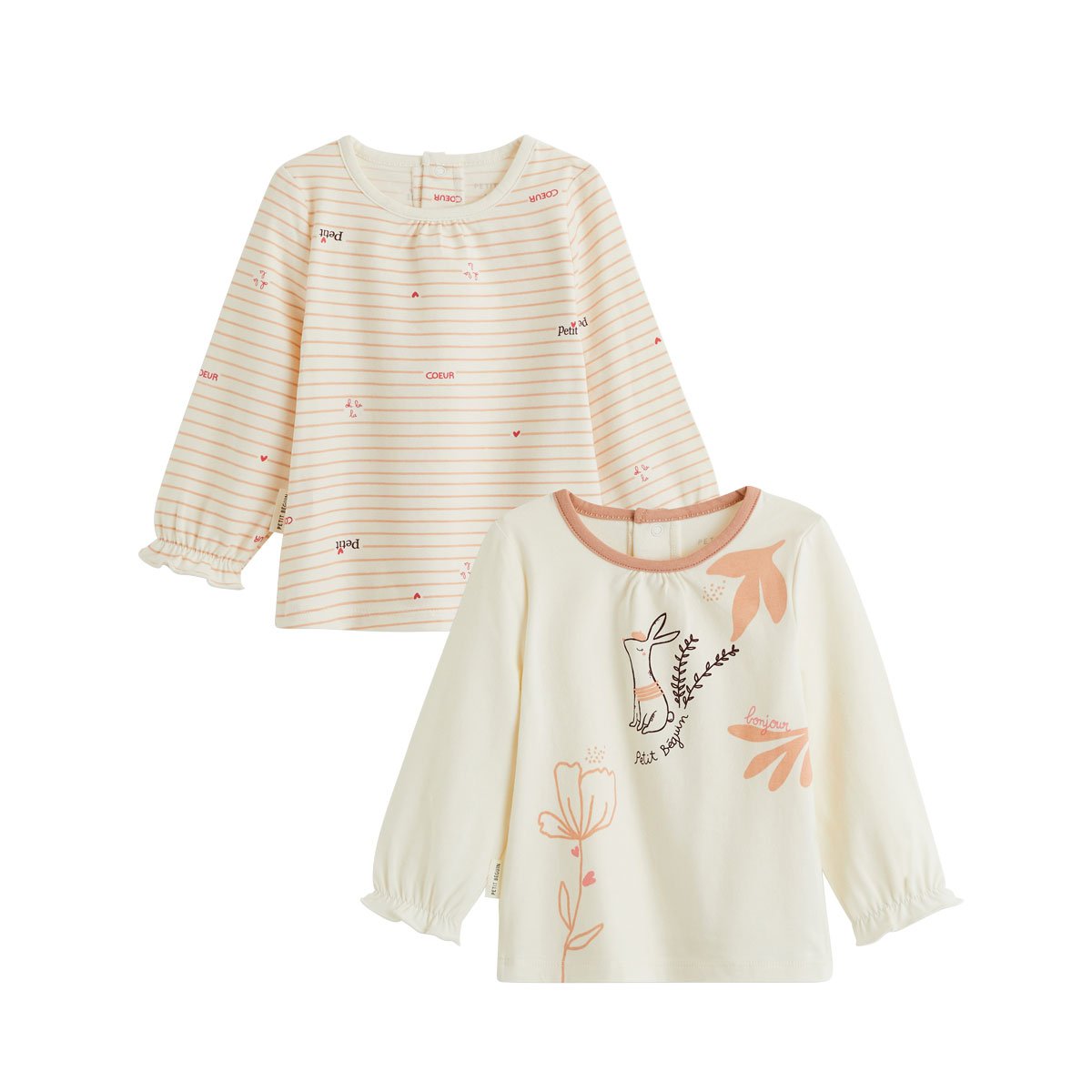 Lot de 2 t-shirts bébé manches longues Aimée ecru, PETIT BEGUIN